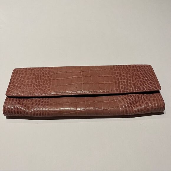 Beautiful Ann Taylor Leather Envelope Clutch Mauve Croc Embossed - Picture 2 of 13